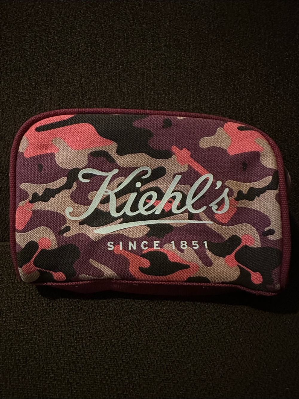 LIKE NEW KIEHL’S Pink Purple Camo Toiletry Pouch. 5.5”H x 7”W.